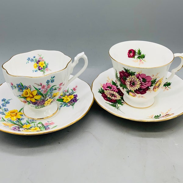 English China Queen Anne Spring Song and Burgundy Floral  Tea Cup and Saucer Sets Sold Individually/ Shower Decor