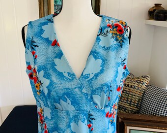 Vintage 1960’s Blue Floral Polyester Maxi Dress