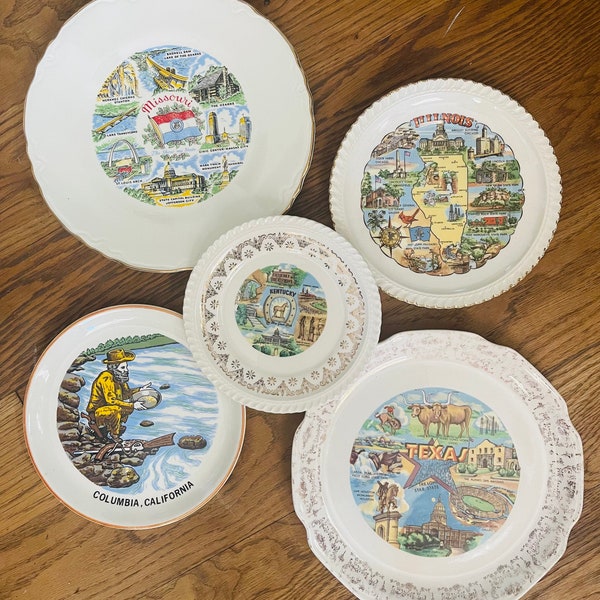 Vintage State Collectible Wall Plates/ Souvenir Plates Kentucky, Illinois, Missouri, Texas, California Plates Sold Individually