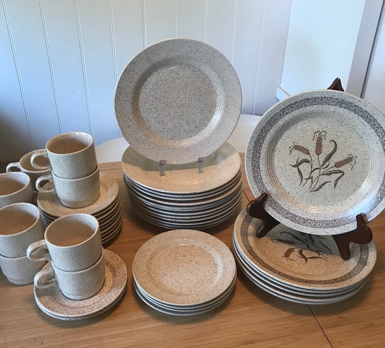 Homer Laughlin\u2019s Country Sage Dinnerware With Matching Wheat and Strawberry Motif Pieces