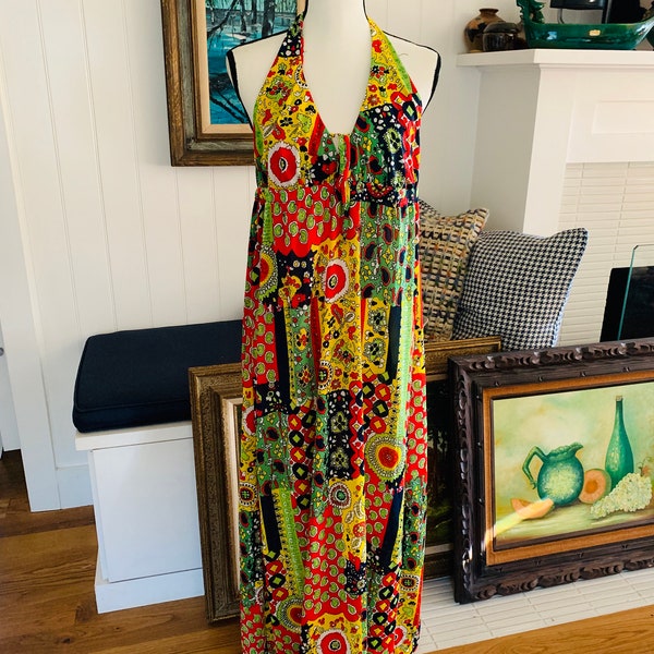 Vintage Fritzi’s Of California 1960-1970’s Halter Psychedelic Dress