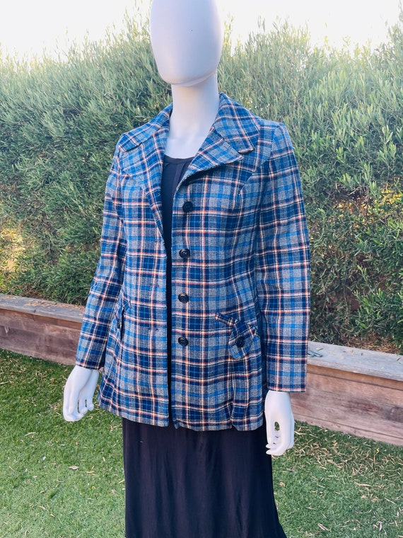 Pendleton Vintage Blue Plaid Wool Blazer - image 2