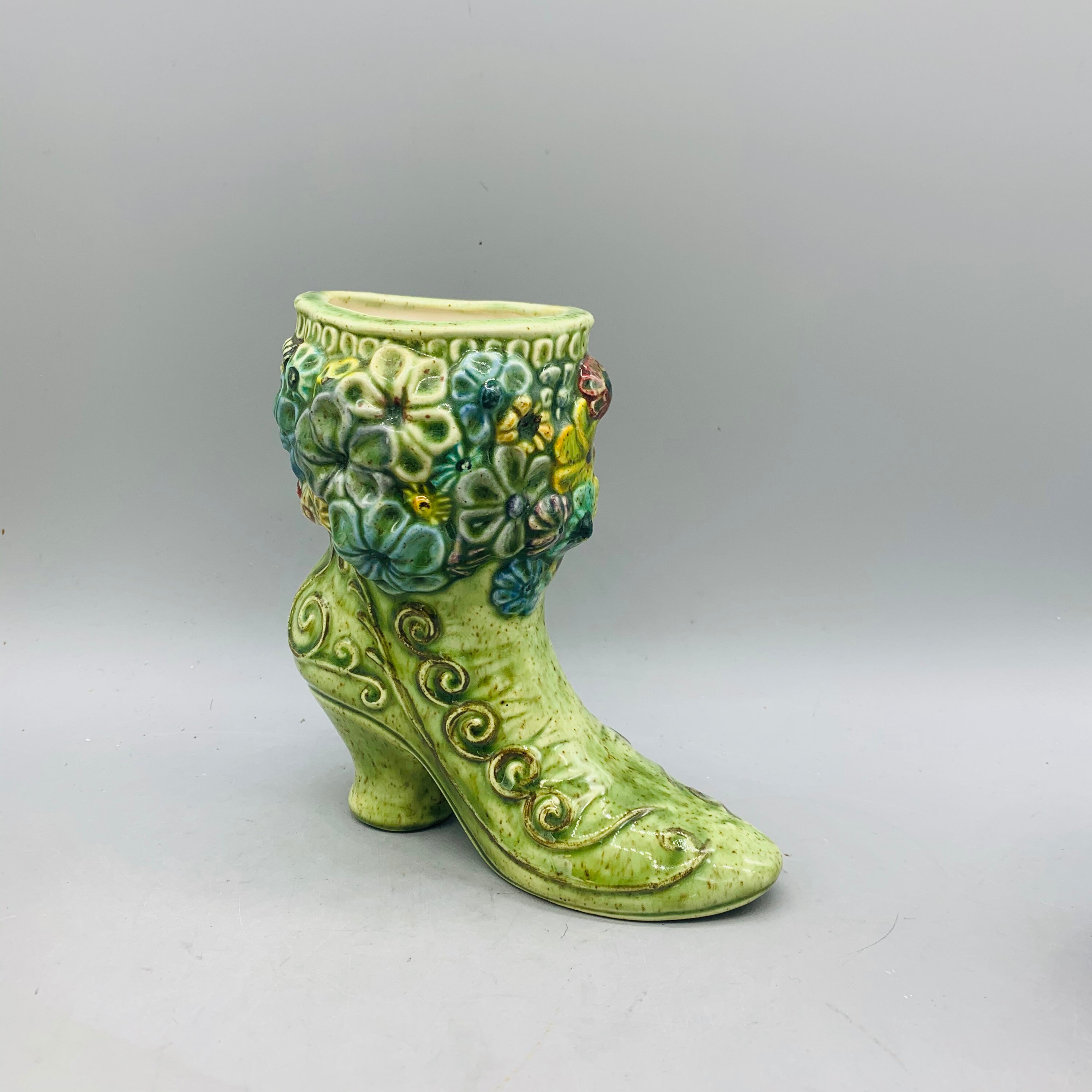 Vintage Ceramic Floral Boot Planter Etsy