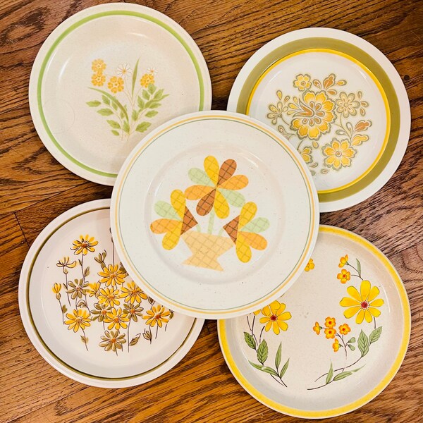Yellow Floral Plates Etsy
