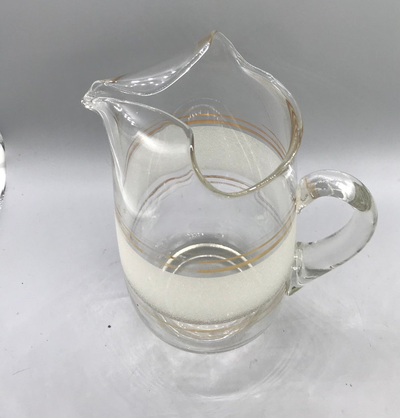 Mid Century Glass Iced Tea Pitcher With Two Glasses Etsy