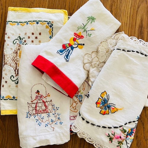 Vintage Embroidered Household Linens/ Floral Table Runners/ Etsy