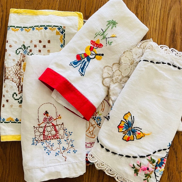 Vintage Embroidered Linens, Dresser Scarves, Table Runners, Tablecloths