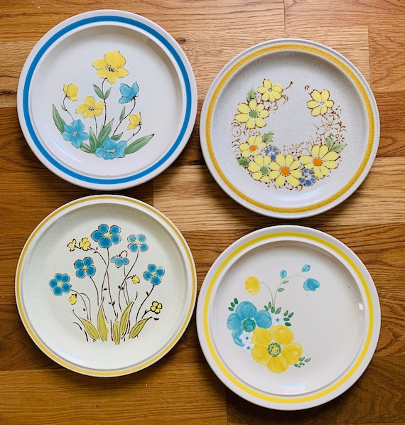 Buy Set of 4 1970s Mismatched Floral Stoneware Dinner Plates