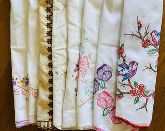 Vintage Embroidered Household Linens/ Floral Table Runners/ Table Linens