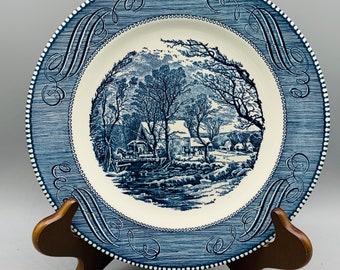 Royal China’s Currier & Ives Blue Roped Dessert/ Pie Plate, Saucers, and Dessert Bowl/ Royal China Cavalier Ironstone Dishes