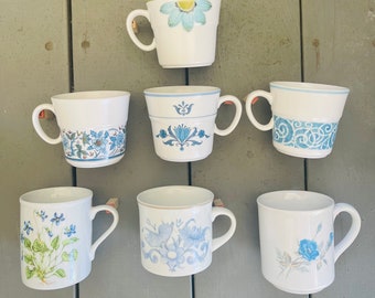 Create Your Own Mismatched Set of Vintage Blue & White Stoneware Coffee Cups- Sold Individually