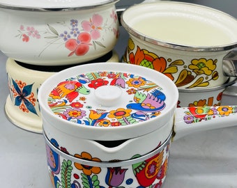 Japanese Sanko ware flower enamel double ear pot - Shop everdayvintage Pots  & Pans - Pinkoi