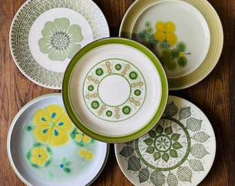 Mismatched Set of 5 Vintage Green Dinner Plates