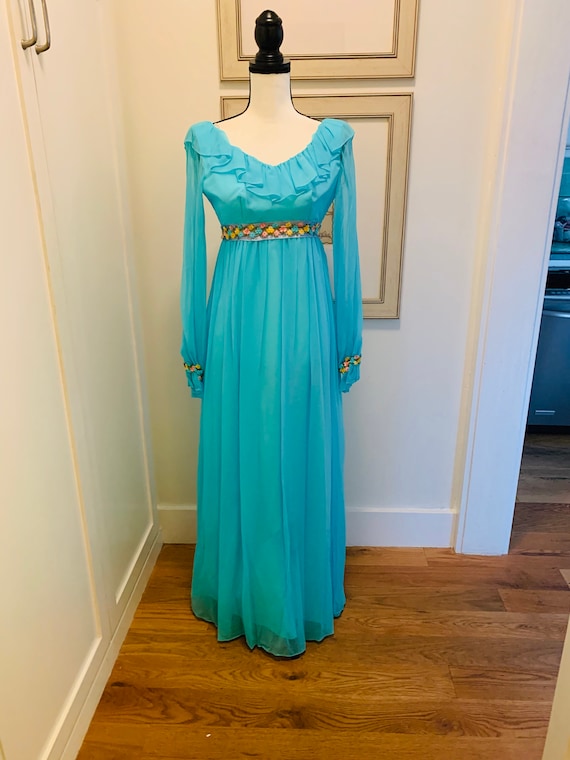 Vintage 1960’s Blue Long Sleeved Prom Dress