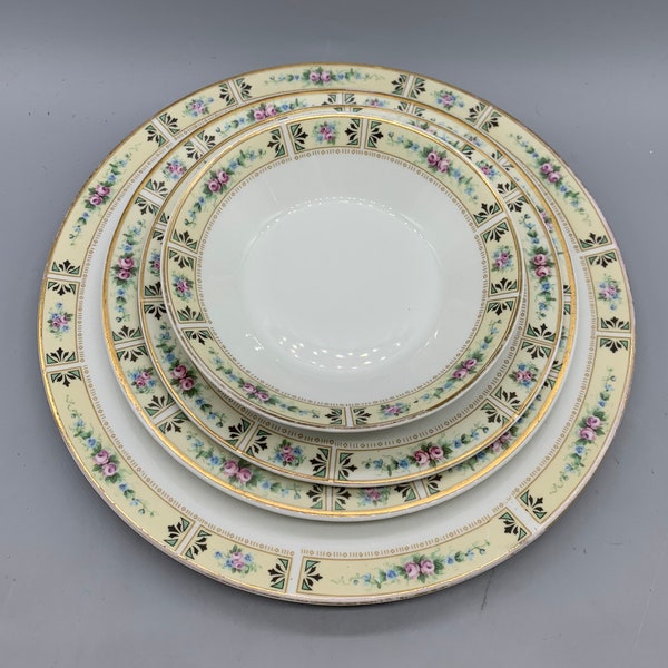 1920’s Antique Floral Buffalo China/ Vintage Buffalo China Dinner Plates, Salad Plates, Dessert Bowls, Cups, Saucers, Soup Bowls, Creamer