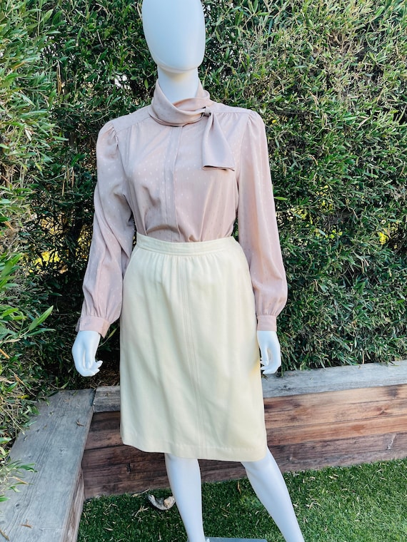 The Villager Petites Beige Wool Pencil Skirt