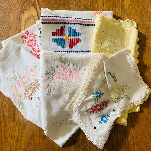 Vintage Embroidered Household Linens/ Floral Table Runners/ Etsy