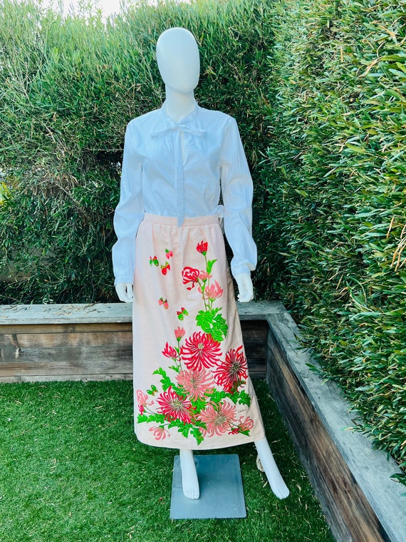 Vintage Alfred Shaheen Pink Butterfly Maxi Skirt - image 5