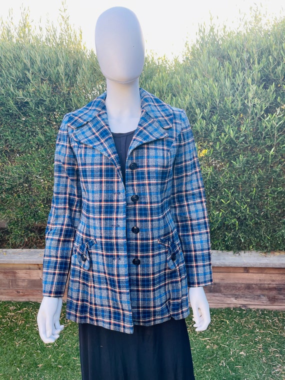 Pendleton Vintage Blue Plaid Wool Blazer