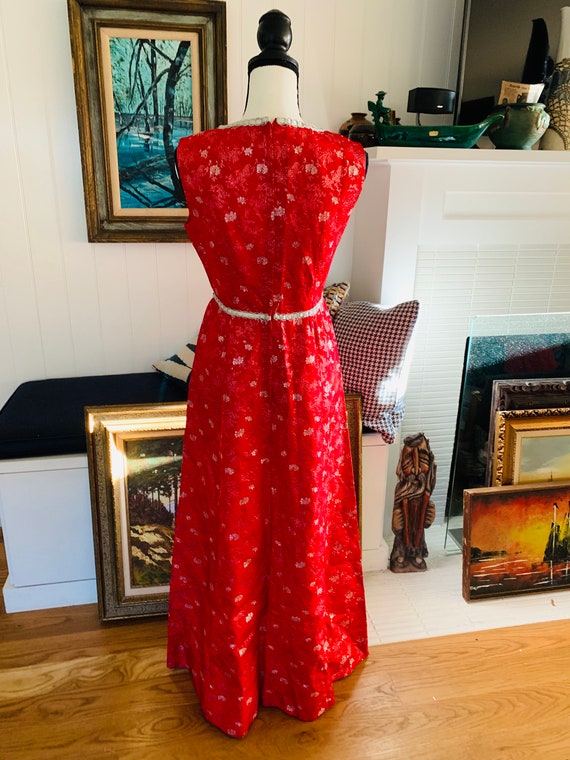 Vintage Red Brocade Gown/ 1960’s Vintage Prom Dre… - image 6