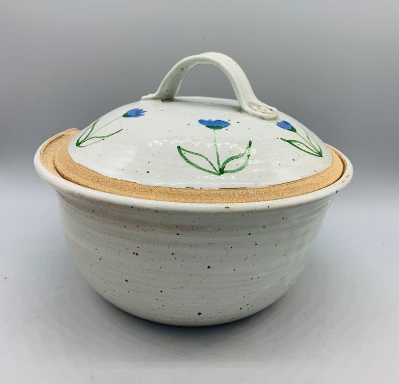 Blue Tulip Stoneware Casserole and Chip and Dip Bowl with Floral Border