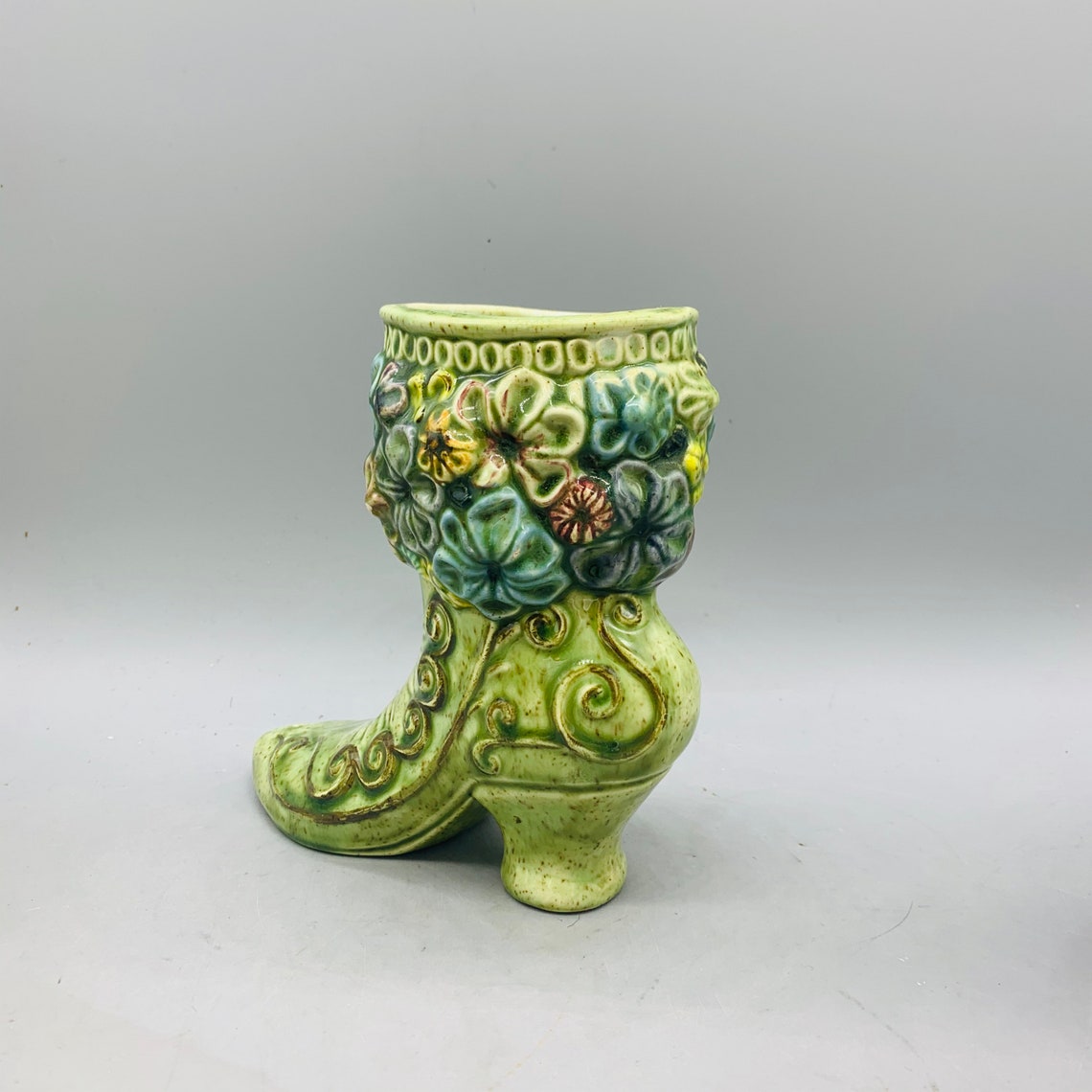 Vintage Ceramic Floral Boot Planter Etsy