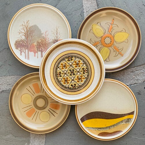 Set of 4 Mismatched Floral Stoneware Salad Plates Etsy