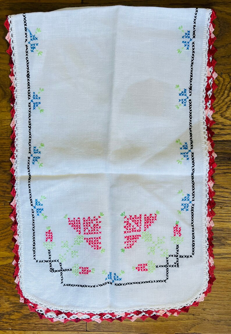 Vintage Embroidered Household Linens/ Floral Table Runners/ Etsy
