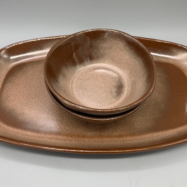 Frankoma Plainsman Brown and Plainsman Gold Casseroles, Cereal Bowls and Oval Platter Pieces Sold Individually