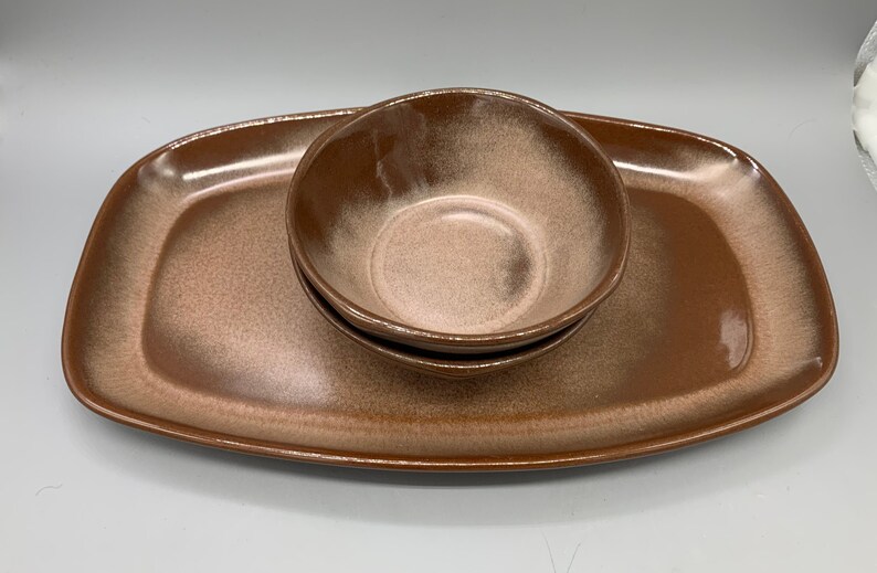 Frankoma Plainsman Brown Cereal Bowls and Oval Platter Pieces Etsy