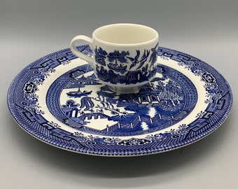 Churchill’s Willow Blue Dinner Plates, Square Salad Plates, Gravy Boat, Breakfast Cups, Mugs and Flat Cups Sold Individually
