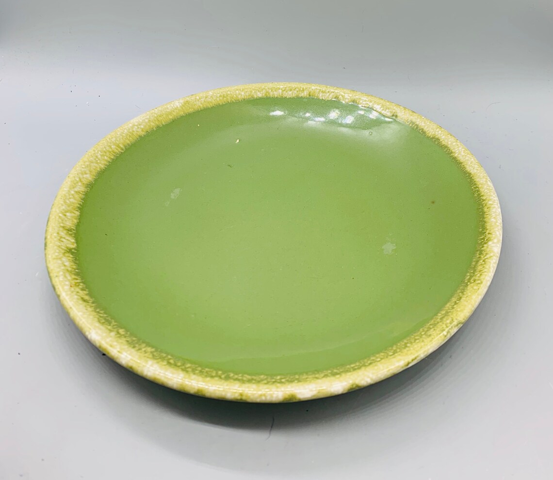 Vintage Hull Avocado Green Drip Glaze Dinner Plate Etsy