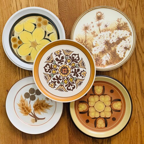 Mismatched Set of 5 Green Floral Stoneware Dinner Plates Etsy