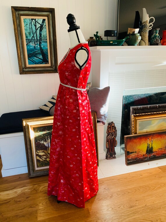 Vintage Red Brocade Gown/ 1960’s Vintage Prom Dre… - image 5