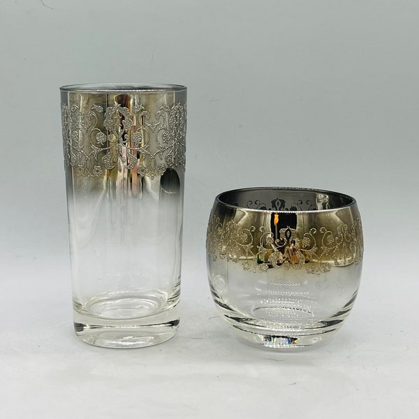 Vintage Mid Century Dorothy Thorpe Style Platinum Etched Queens Lusterware Glassware Pieces Sold Individually