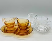 Depression Glass New Martinsville Moondrops Amber 3 Piece Set and Imperial Glass Candelwick Clear 3 Piece Set Sold Individually