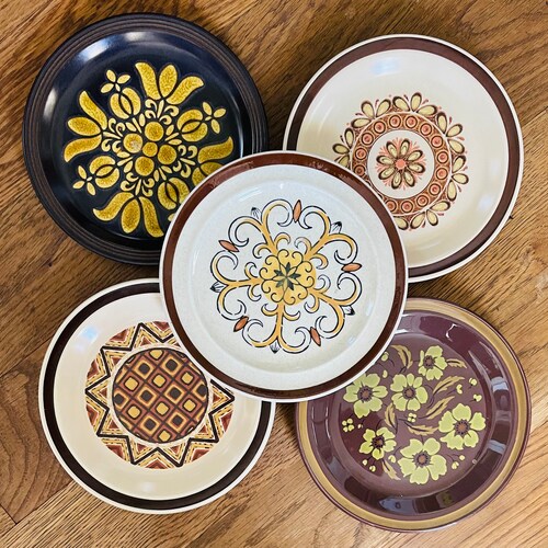 Mismatched Set of 5 Vintage Stoneware Salad Plates Etsy