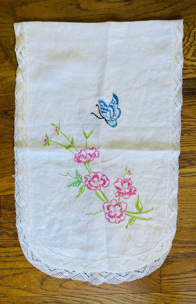 Vintage Embroidered Household Linens/ Floral Table Runners/ Etsy