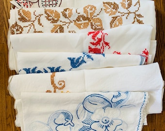 Vintage Embroidered and Screen Printed Tablecloths Sold Individually