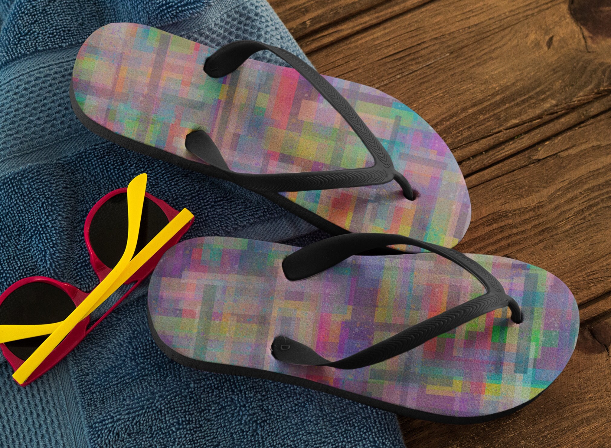canvas rainbow flip flops