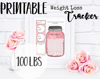 Weight Loss Tracker PRINTABLE A4/US Letter/A5/half letter PDF Journal Page 100lb/100kg | Motivational | Frame/Wall/Planner Instant Download