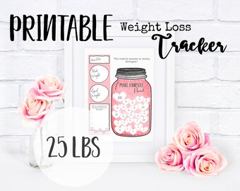 Rastreador de pérdida de peso IMPRIMIBLE A4/US Carta/A5/media letra PDF Diario Página 25lb/25kg Motivación Descarga instantánea de marco/pared/planificador