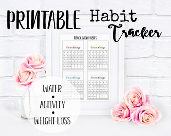 Rastreador de Hábitos IMPRIMIBLE US Carta PDF 4 ct. Tarjetas de registro en diario ? Motivación Pérdida de peso, agua, etc. Descarga instantánea de marco/pared/planificador