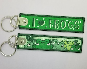 I Heart Frogs Embroidery Keychain