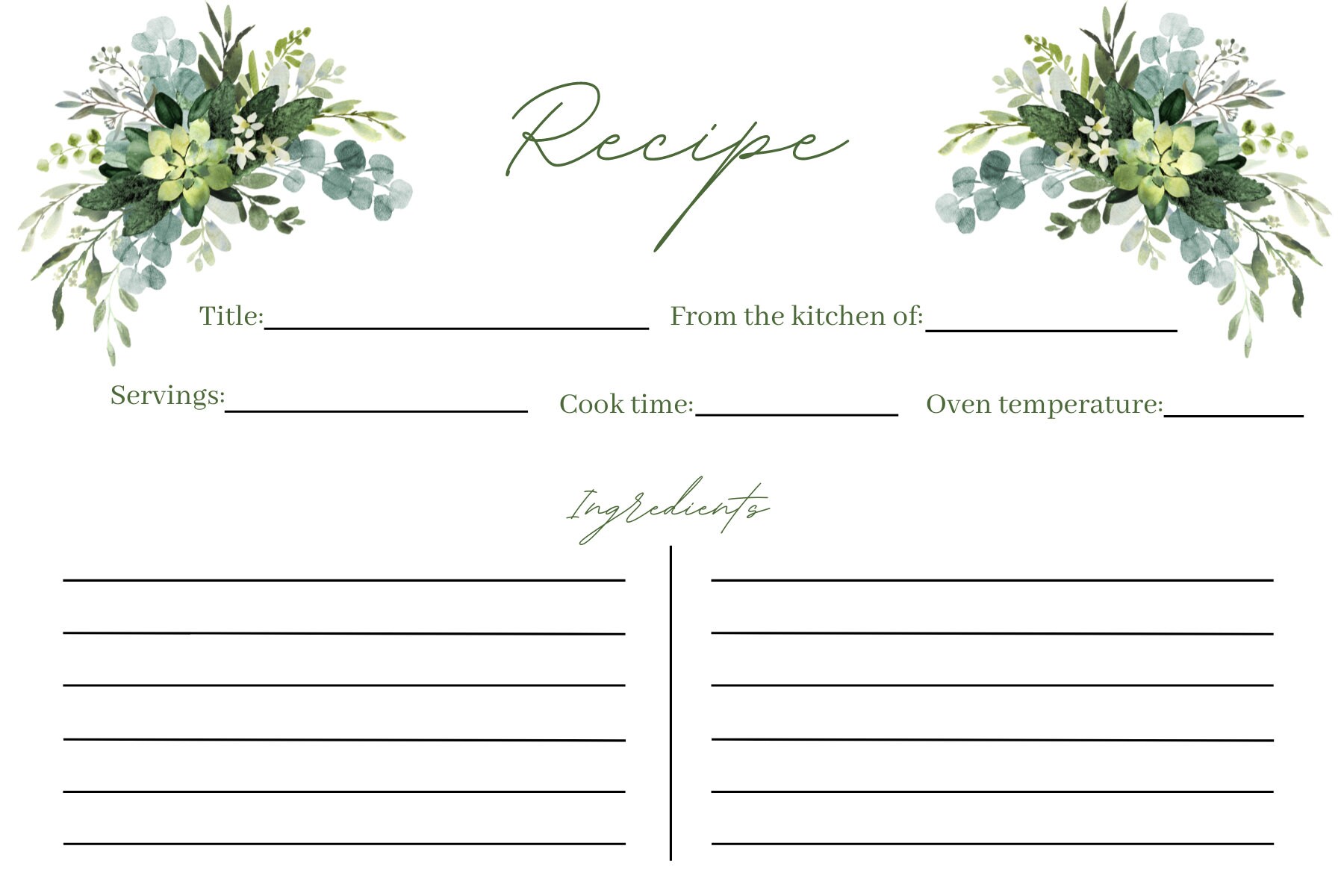 Bridal Shower Recipe Card, Printables, Instant Download, Wedding Games ...