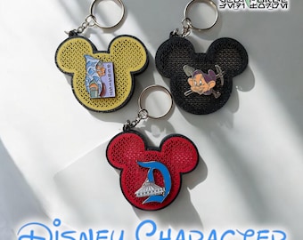 3D Printed Disney Pin Board Keychain – Mickey & Minnie Mouse Head Designs with Locking Backs