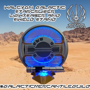 Jedi Forge: Deluxe All-in-One Halcyon Starcruiser Lightsaber and Shield Stand (Galactic Starcruiser, Gaia, Sabacc, Reflective Shield)