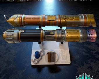 Reclaimed and Reforged Lightsaber Stand with Kyber Crystal and Pin Mount | Dual Hilt Display