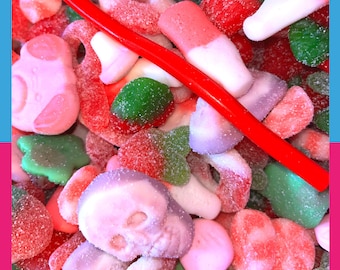 Strawberry Mix Candy Bag, Strawberry Laces, Gummies, Marshmallows, Frosties, Pick and Mix Bag, Birthday Gift