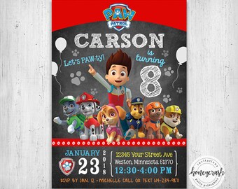 Paw Patrol Birthday Invitation - Printable Digital File